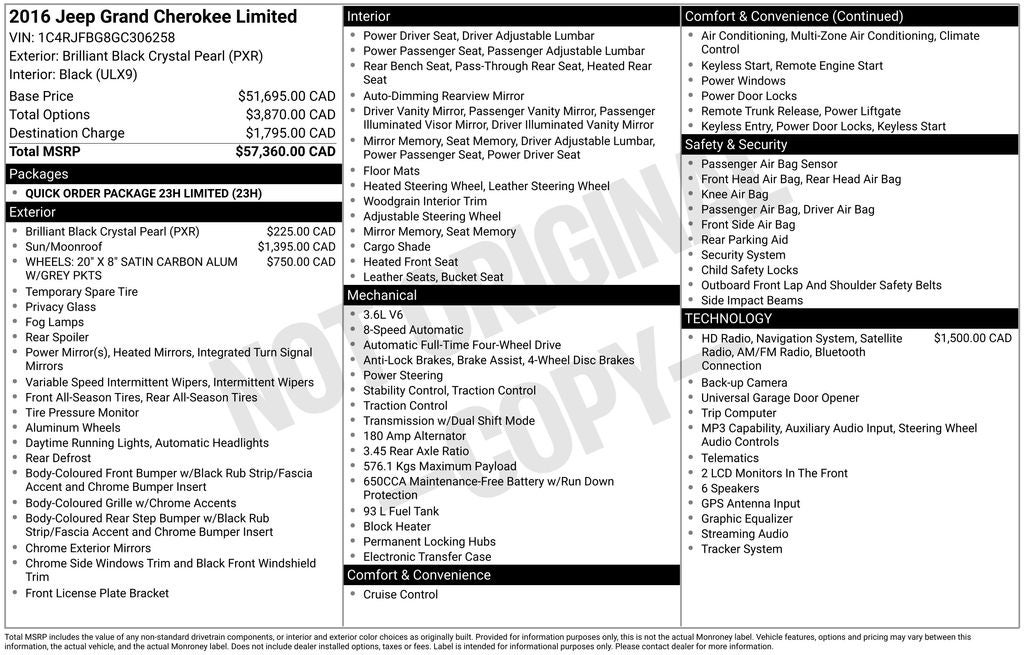 2016 Jeep Grand Cherokee Limited GPS Navigation