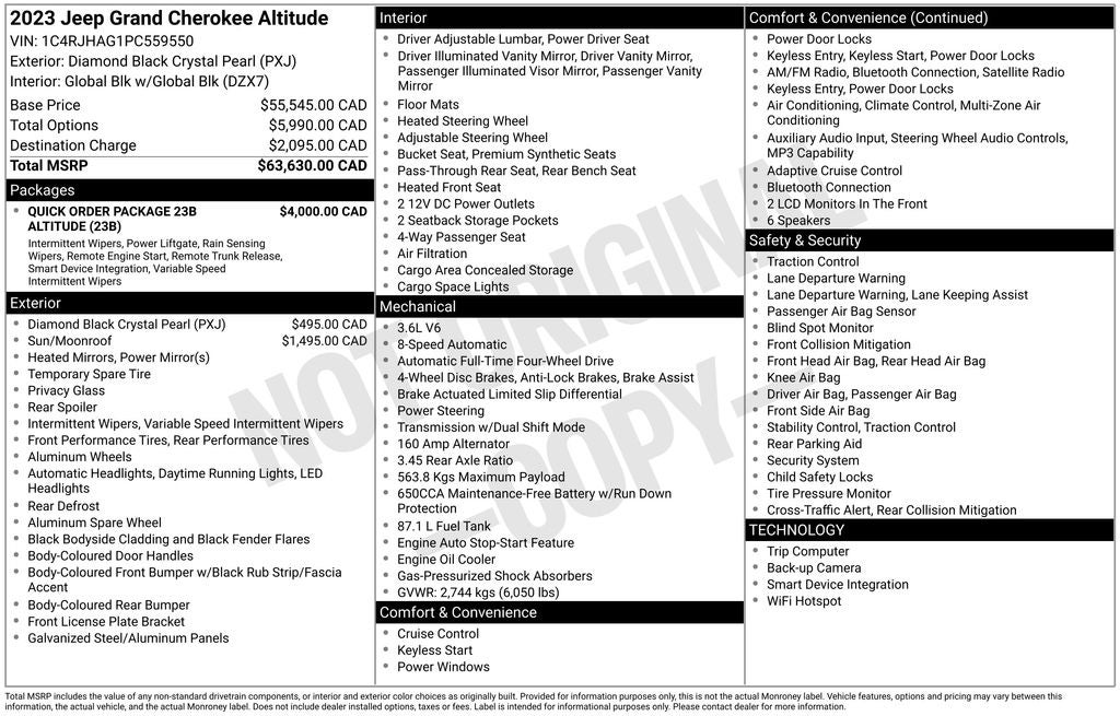 2023 Jeep Grand Cherokee Altitude X Power Sunroof & Capri Leatherette/Suede Seats