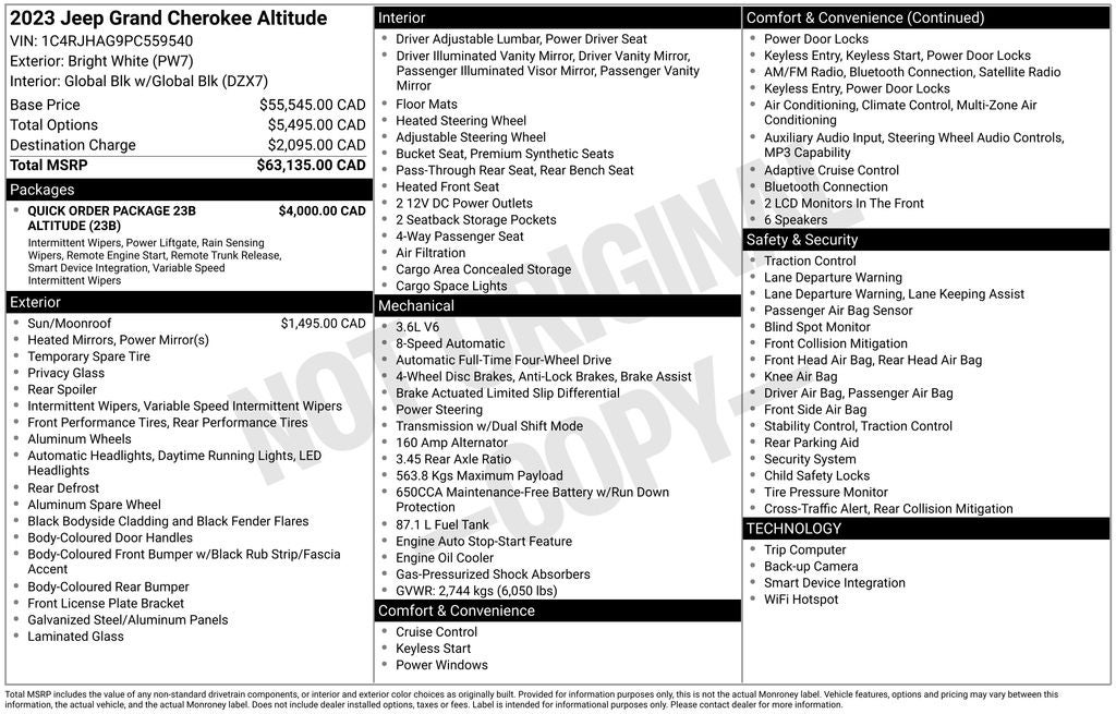 2023 Jeep Grand Cherokee Altitude X Power Sunroof & ParkView Rear Back-Up Camera