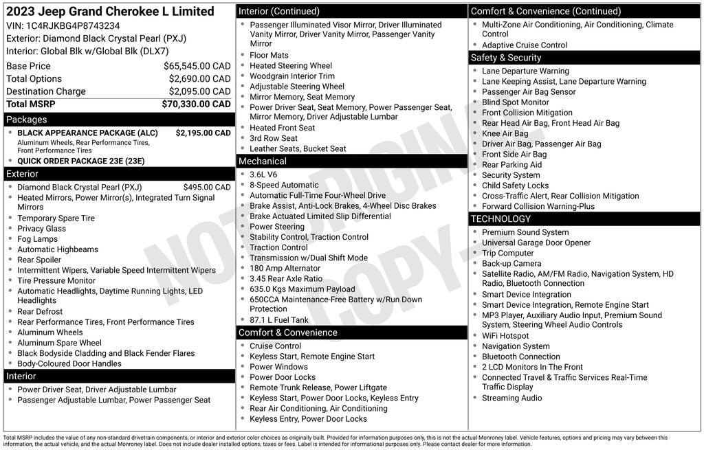 2023 Jeep Grand Cherokee L Limited 3rd row seat