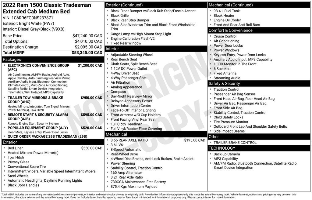 2022 RAM 1500 Classic Tradesman Electronics Group