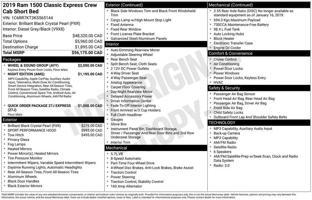 2019 RAM 1500 Classic Express ParkView Rear Back-Up Camera