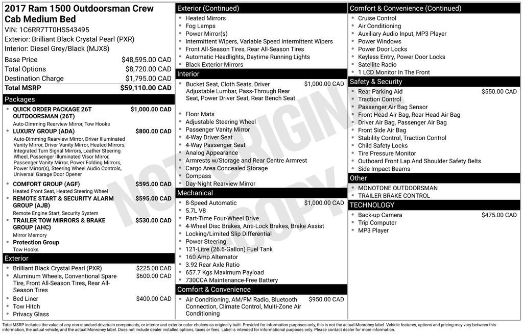 2017 RAM 1500 SLT Outdoorsman Black Out Pkg
