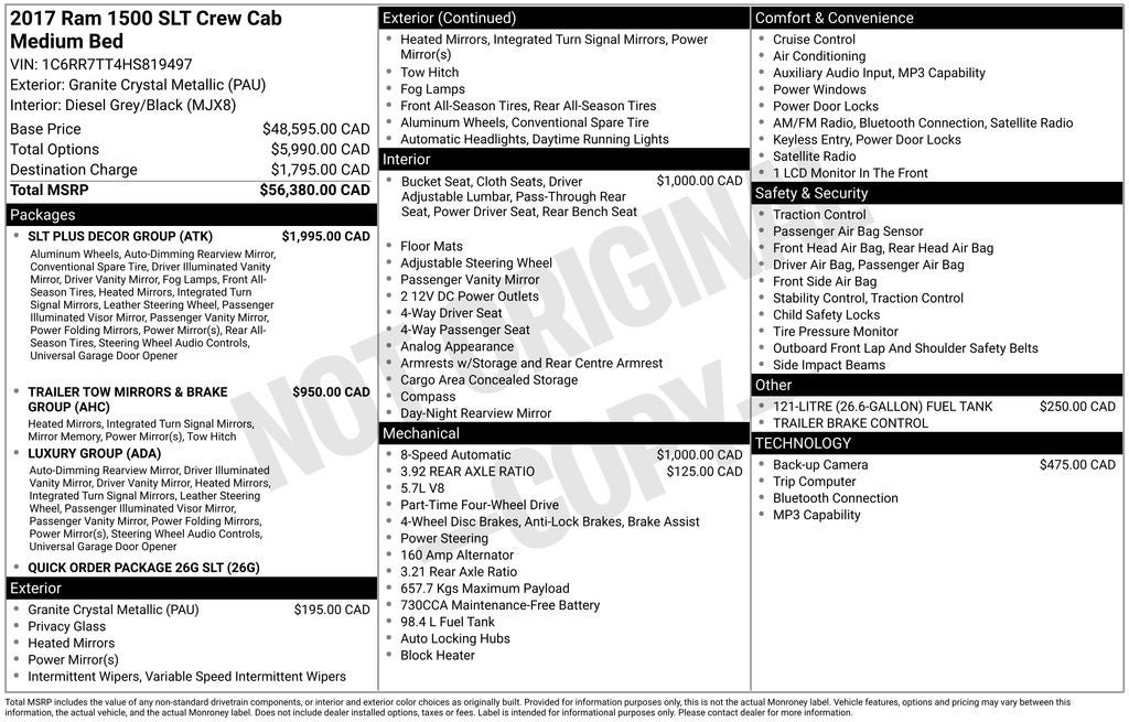 2017 RAM 1500 SLT Trailer Tow Mirrors & Brake Group