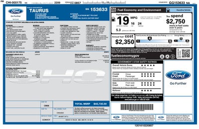 2016 Ford Taurus SHO Power Moonroof