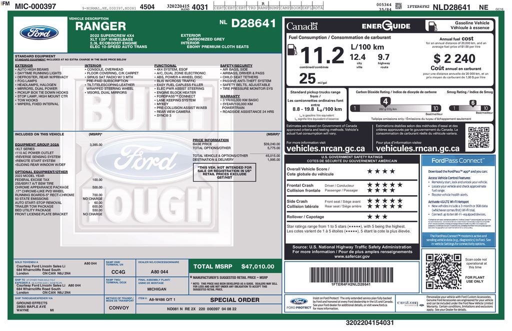 2022 Ford Ranger XLT Trailer Tow Package