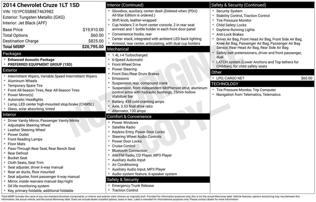 2014 Chevrolet Cruze 1LT