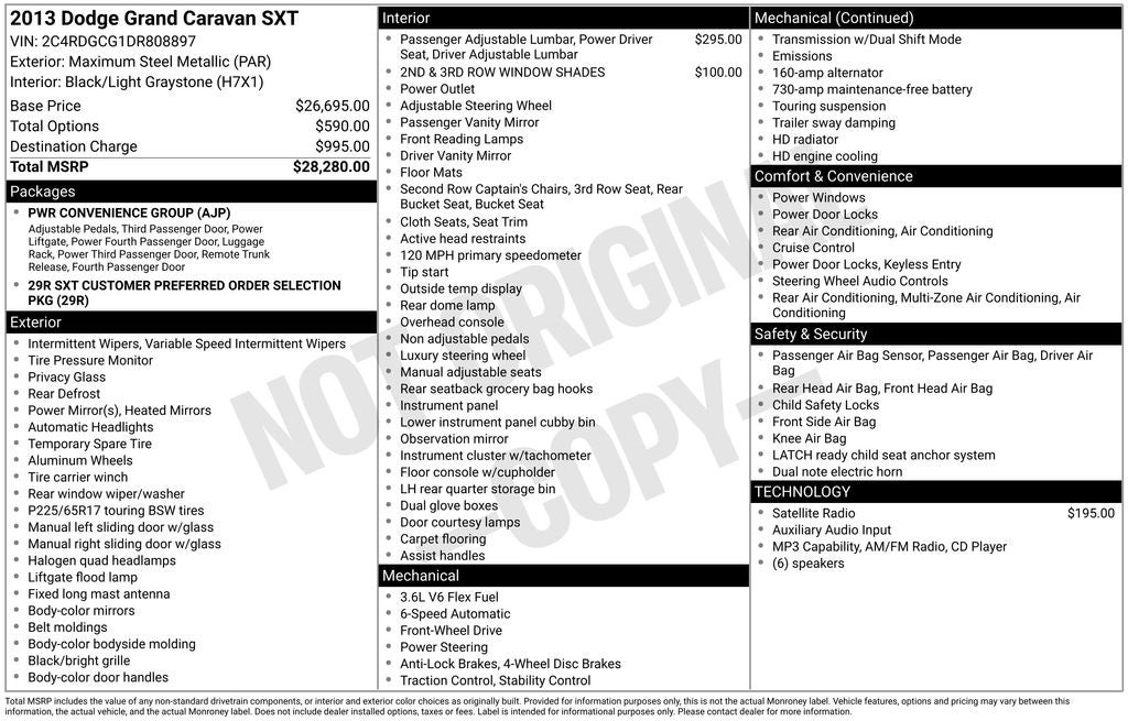 2013 Dodge Grand Caravan SXT 3rd Row seat