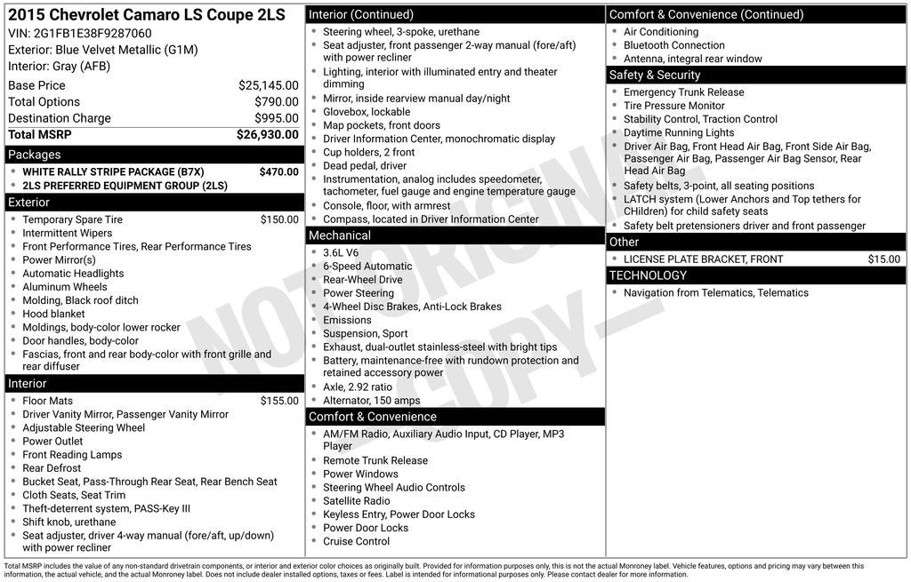 2015 Chevrolet Camaro 2LS