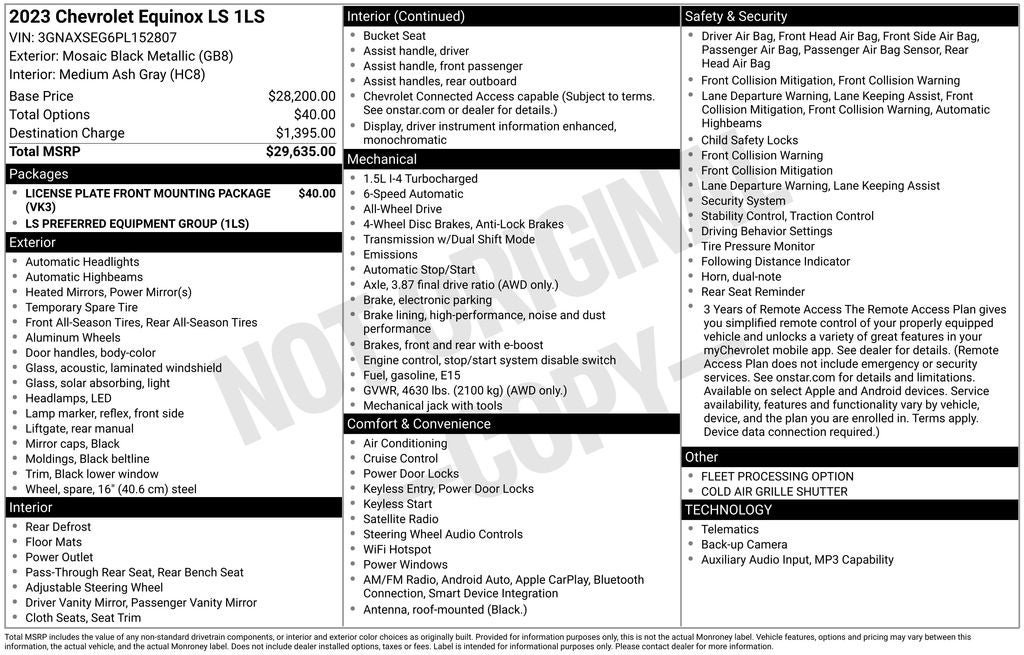 2023 Chevrolet Equinox LS Wireless Apple CarPlay/Wireless Android Auto