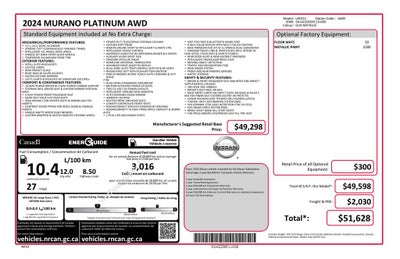 2024 Nissan Murano Platinum Power moonroof & Navigation System