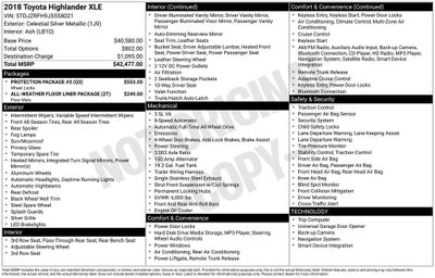 2018 Toyota Highlander XLE Power moonroof