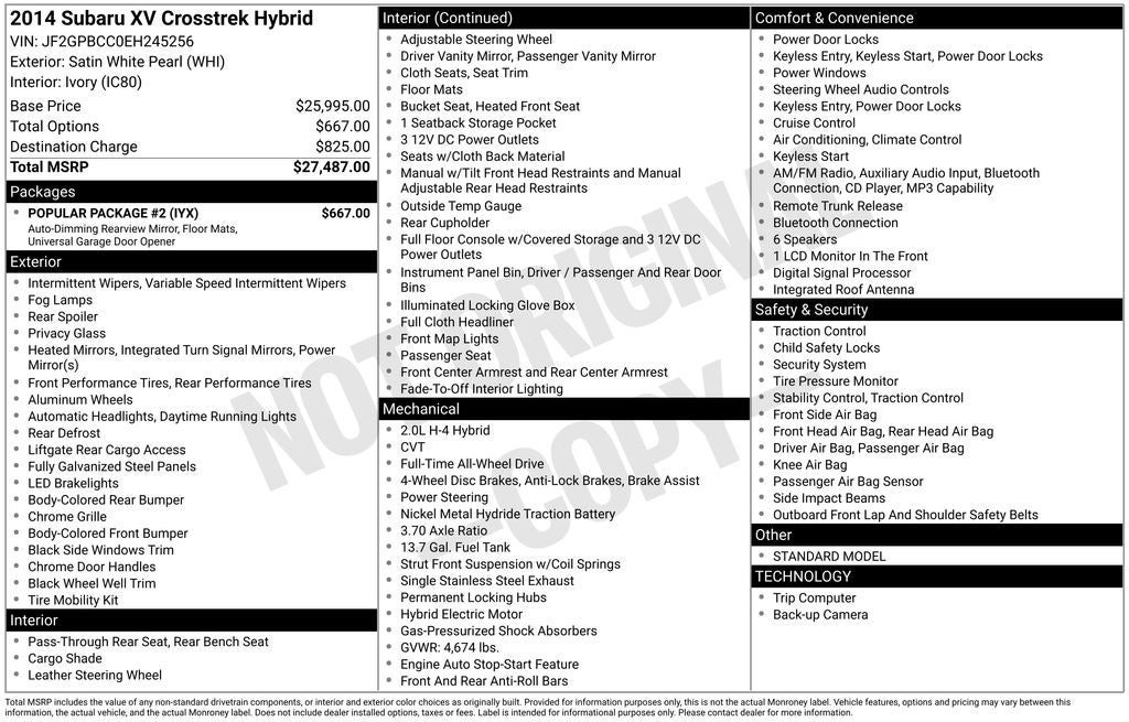 2014 Subaru XV Crosstrek 2.0i Hybrid