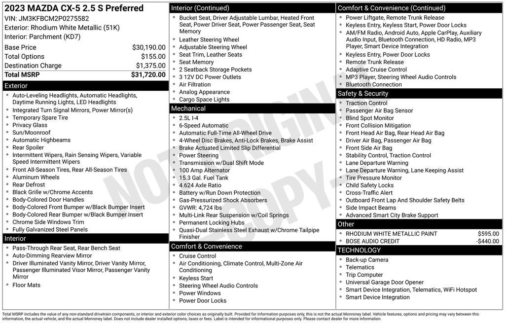 2023 Mazda Mazda CX-5 2.5 S Preferred Package Power moonroof