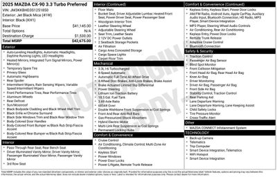 2025 Mazda Mazda CX-90 3.3 Turbo Preferred Power moonroof