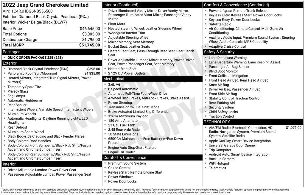 2022 Jeep Grand Cherokee Limited 4X4 PANORAMIC ROOF HEATED LEATHER NAV