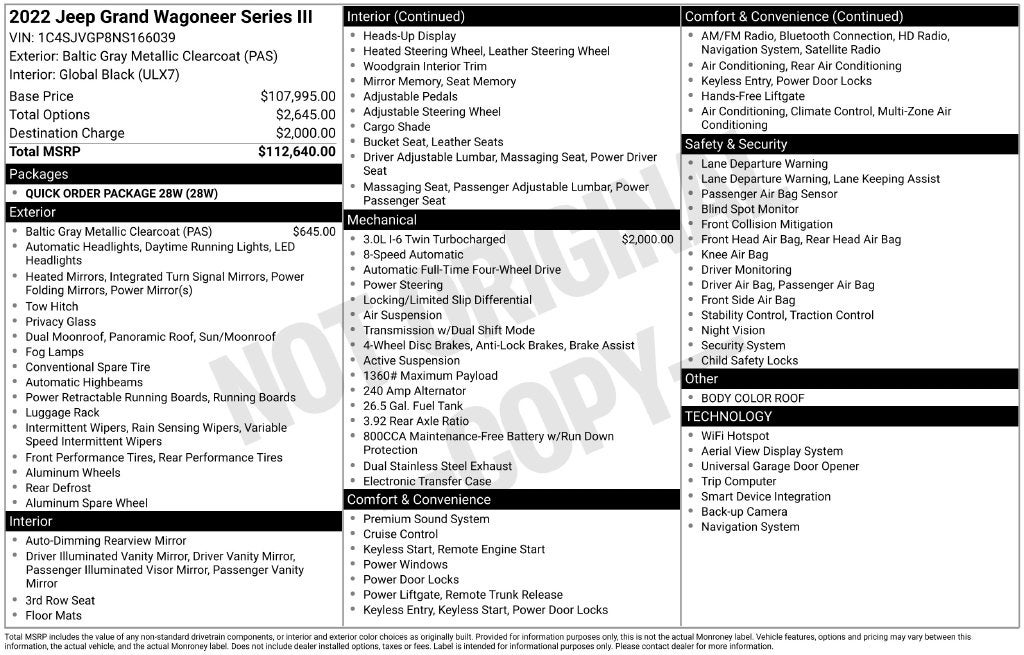 2022 Jeep Grand Wagoneer Series III Dual DVD's