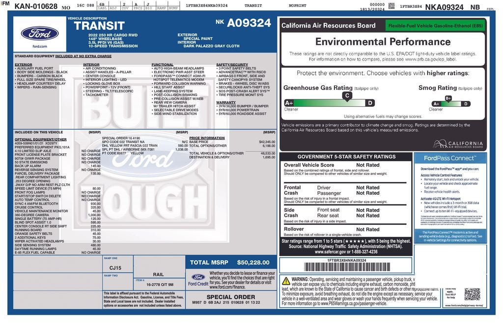 2022 Ford Transit-250 Base NAVIGATION HIGH ROOF EXT CARGO VAN 148 WB EL