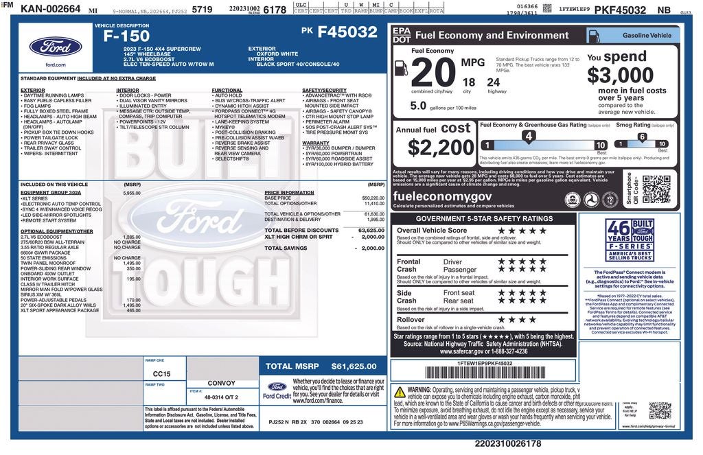 2023 Ford F-150 XLT 2.7L TWIN PANEL ROOF SPORT APPEARANCE PKG REAR SL