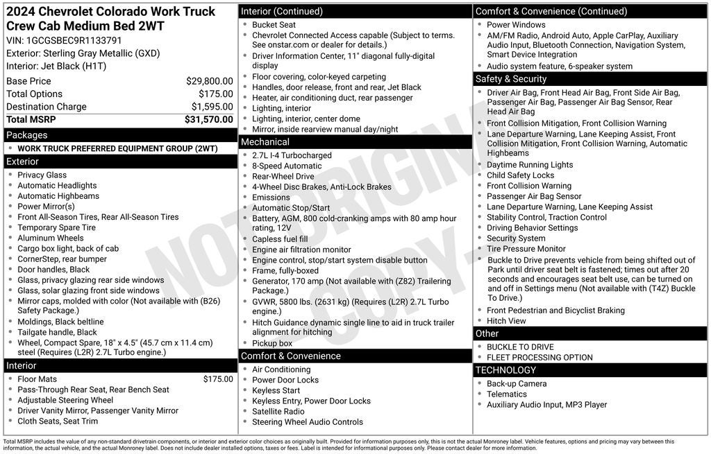 2024 Chevrolet Colorado Work Truck Crew Cab Rear Camera