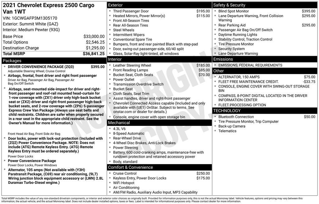 2021 Chevrolet Express 2500 Work Van Cargo