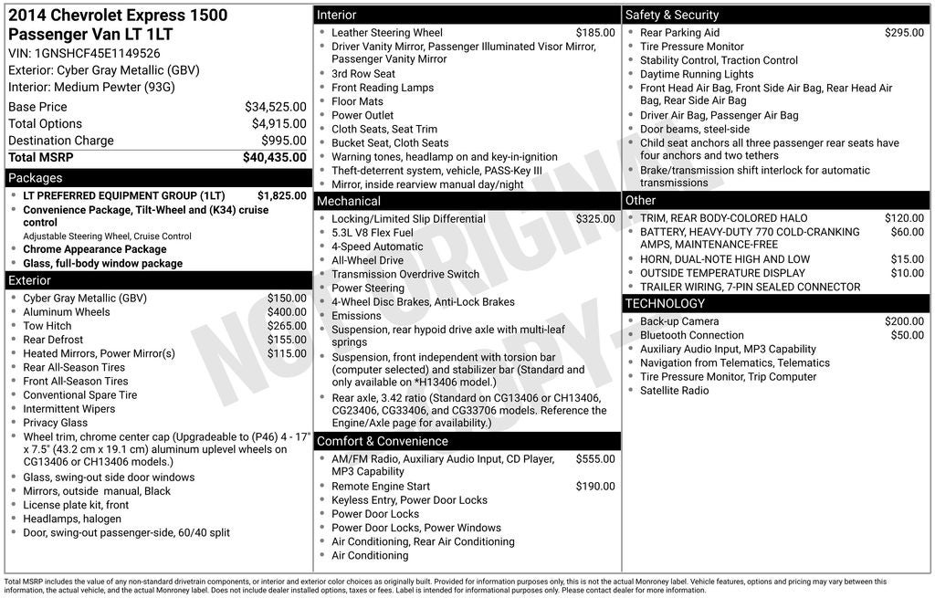 2014 Chevrolet Express 1500 LT Passenger