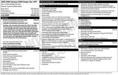 2022 GMC Savana 2500 Work Van Cargo Van