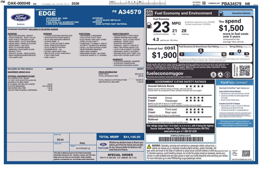 2023 Ford Edge SEL AWD Leather Rear Camera