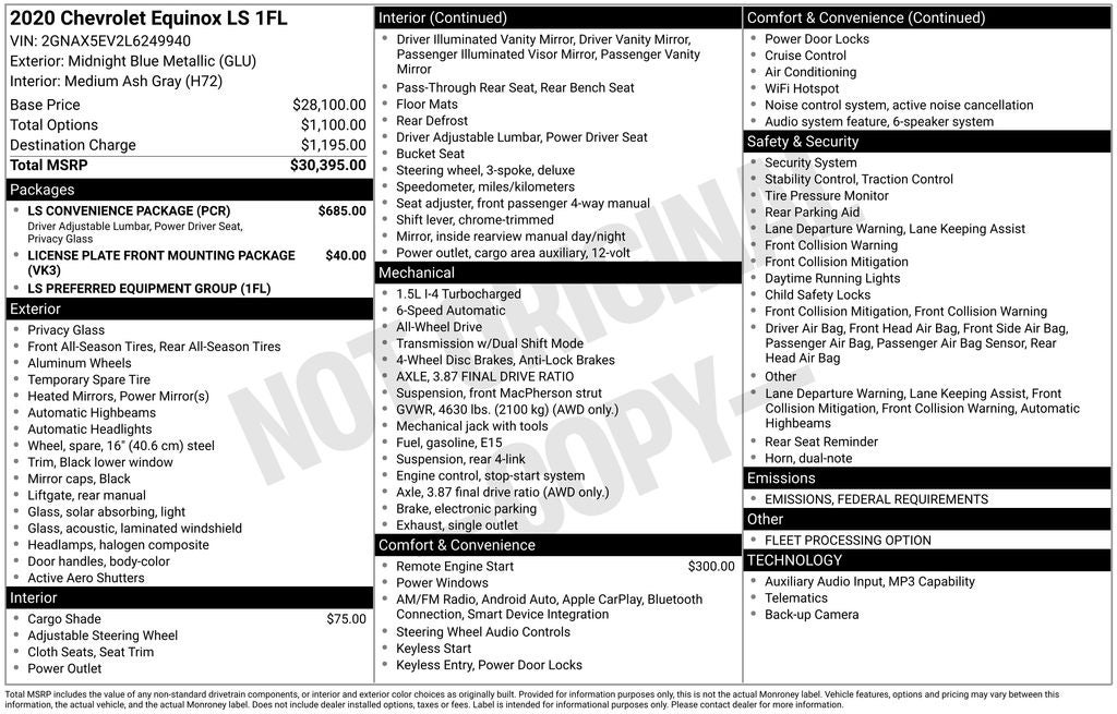 2020 Chevrolet Equinox LS AWD REAR CAMERA ALLOY WHEELS