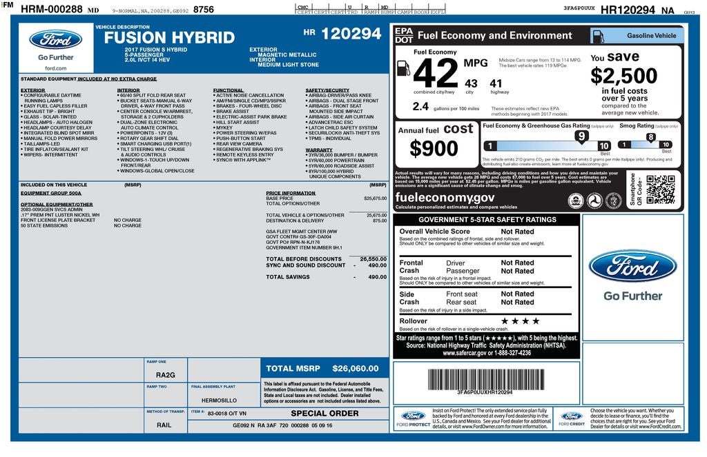 2017 Ford Fusion Hybrid S