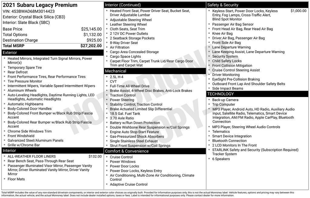 2021 Subaru Legacy Premium