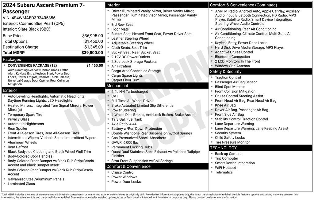 2024 Subaru Ascent Premium Rear Camera AWD