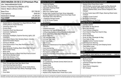 2025 Mazda Mazda CX-50 2.5 S Premium Plus Package AWD Leather Power Moonroof Rear Camera