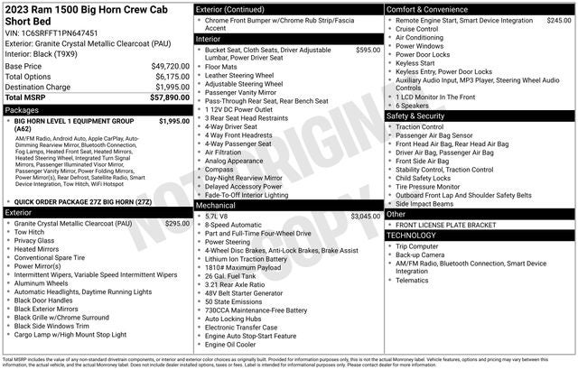 2023 RAM 1500 Big Horn Crew Cab 4x4 5'7' Box