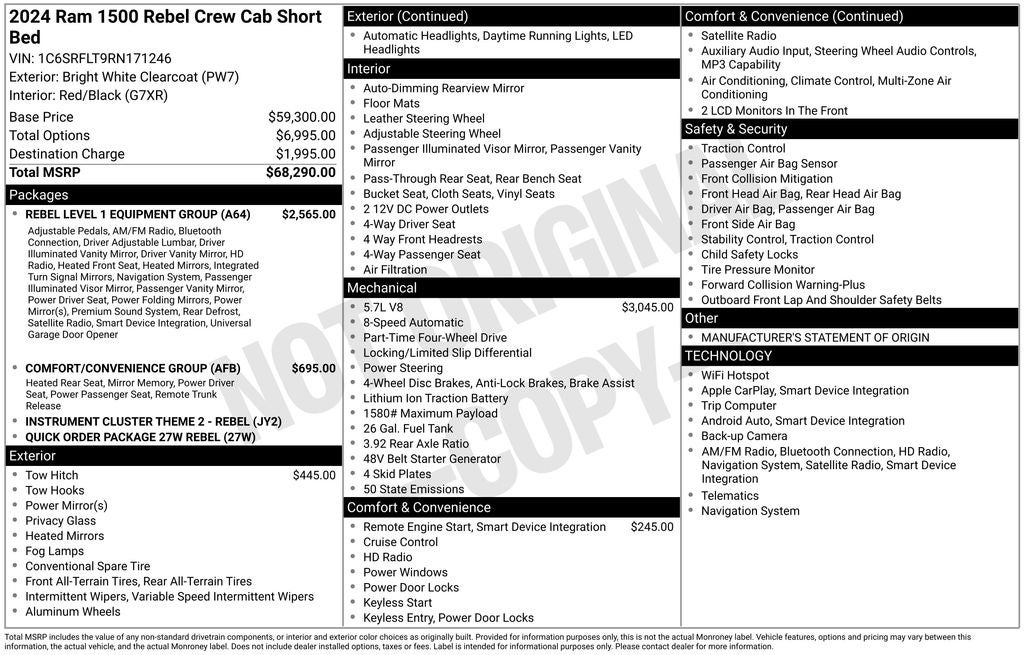 2024 RAM 1500 Rebel Crew Cab 4x4 5'7' Box
