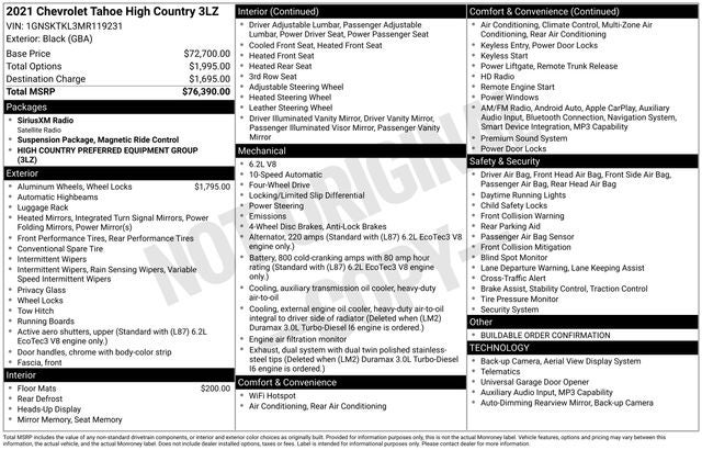 2021 Chevrolet Tahoe 4WD High Country